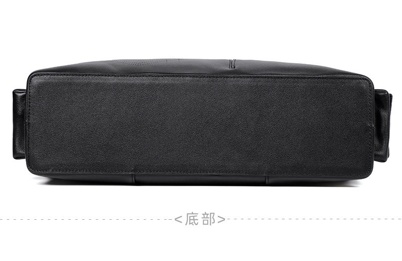 Túi xách tay nam da bò thật dung tích lớn 40×13×29 cm, đựng tài liệu và laptop 15,6 inch — Dây kéo dọc da bò màu đen, Dây kéo ngang da bò màu đen, Da cừu lớp đầu màu đen chi tiết 21