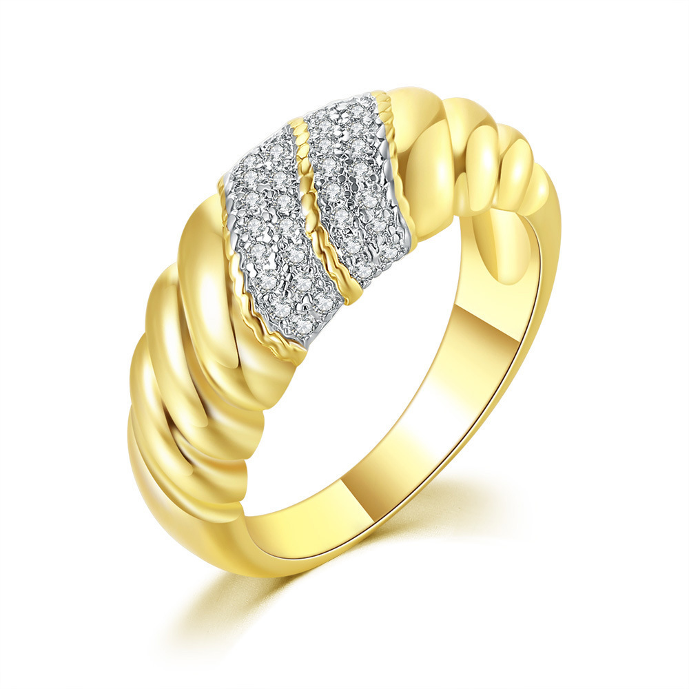 Fashion Waves Copper Plating Inlay Zircon Rings 1 Piece