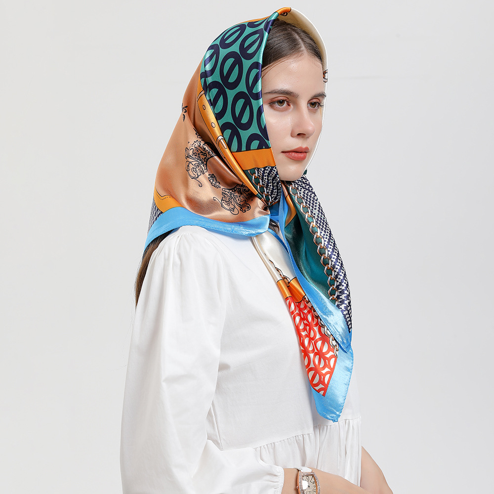Silk Scarf Classification Women's Elegant Geometric Satin Printing Silk Scarf