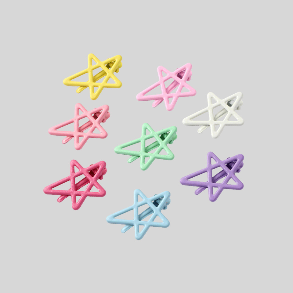 Dopamine Color Star Hairpin 4.3cm Side Bangs Hairpin Five-Pointed Star Cut Out Duckbill Clip Ready for Sale