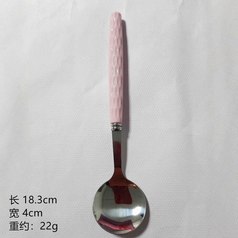新款塑料手柄不锈钢勺叉高颜值糖果色不锈钢勺叉家用创意西餐叉勺|undefined