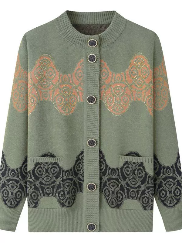 Demi-season sweater, warm jacket, spring knitted cardigan for mother, for middle age