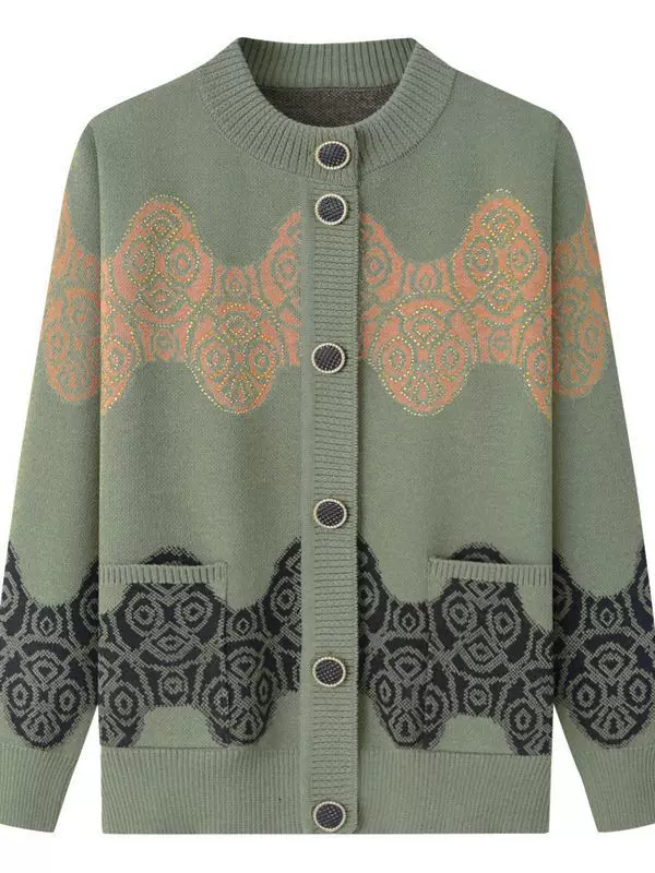 Demi-season sweater, warm jacket, spring knitted cardigan for mother, for middle age