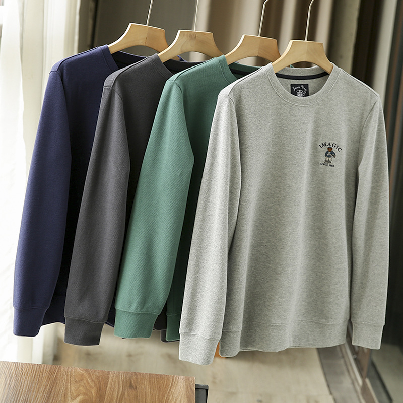 Men's Sweatshirt With Bear Embroidery Soft Knit Round Neck Top_voghion.com