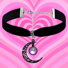 君桉跨境外贸亚马逊哥特式黑复古镂空月亮宝石项圈项链 厂家直销