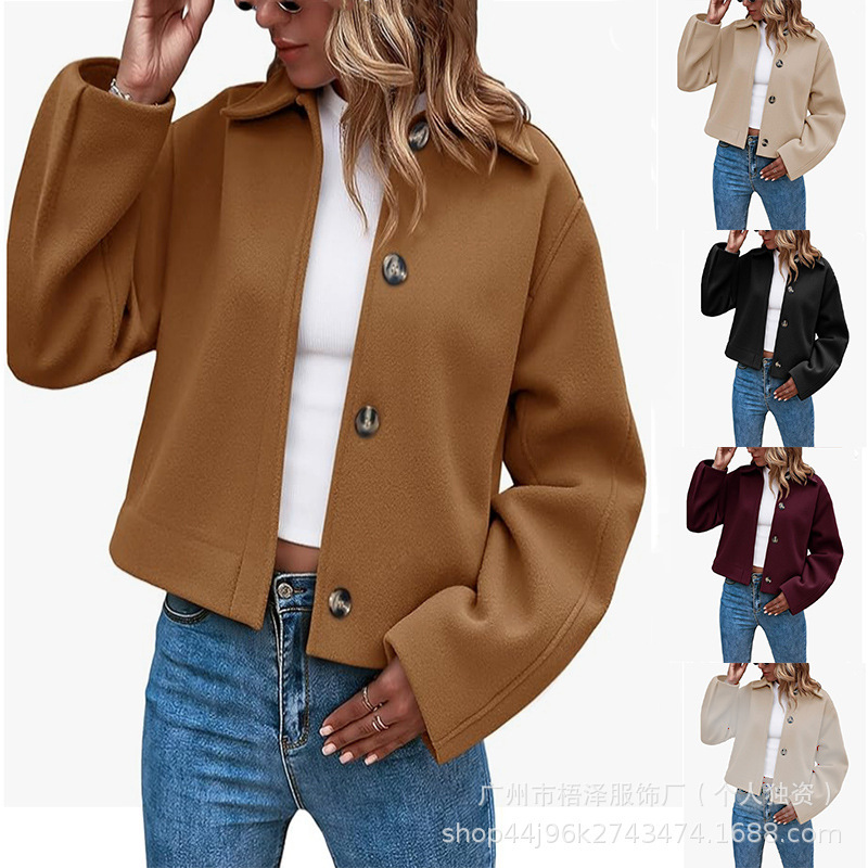 European and American Style Short Pea Coat Casual Button-Up Short Jacket Autumn and Winter Versatile Outerwear Jacket