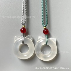 天然白玛瑙猫耳朵圈圈荔枝冻跑环猫耳卡环卡圈吊坠饰品配件挂件