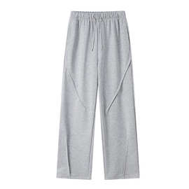 2025年新款欧美版型纯色简约褶皱设计阔腿跨境休闲运动直筒长裤