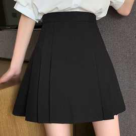 大码黑色百褶裙春秋2022新款少女百搭高腰半身裙胖mm显瘦a字短裙