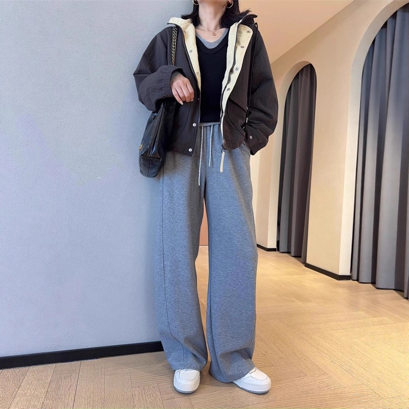 AJ9181高品质lu家梭织显瘦显高弯刀裤松紧腰阔腿休闲裤女2025秋|undefined
