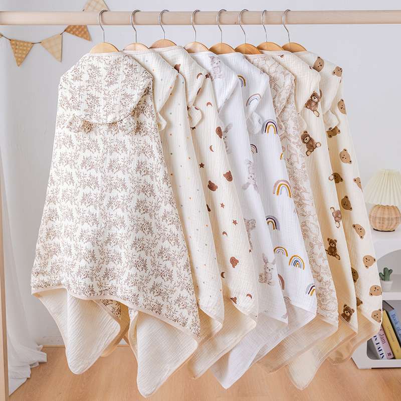 Baby Gauze Cloak Cartoon Hooded Children's Bath Towel Soft Absorbent Not Easy to Lose Hair Baby Bath Towel