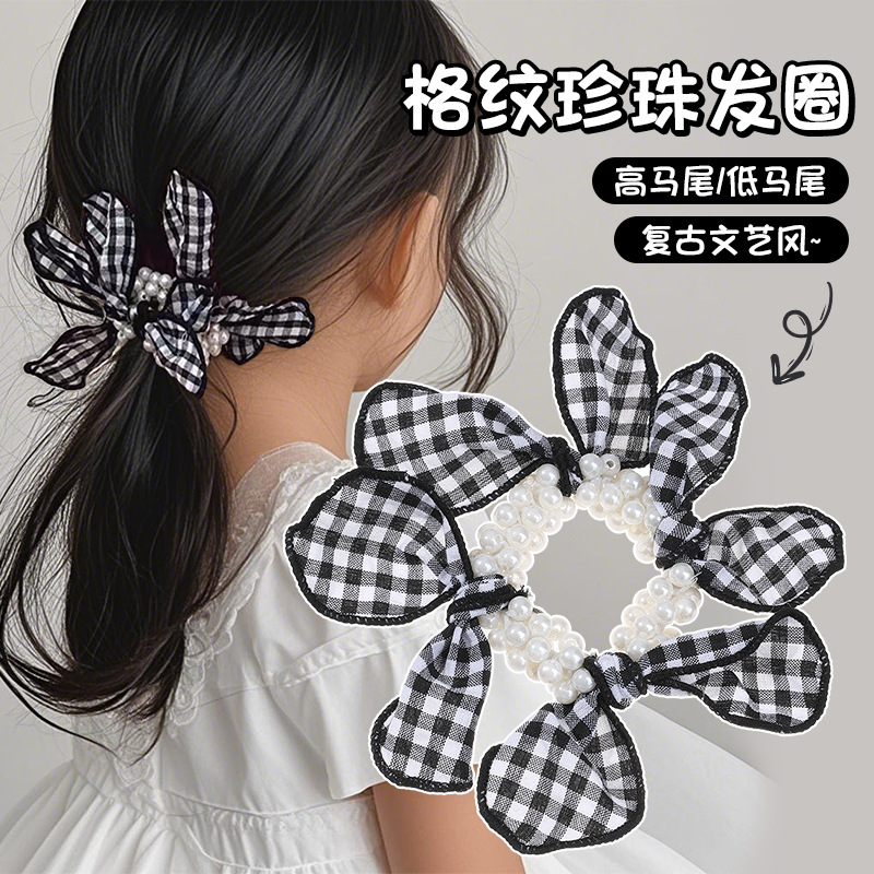 . Renacimiento blanco y negro anillo de cabello de perla de cabello de cola de caballo femenino de alto nivel sencillo no daña correa de cabello cabeza