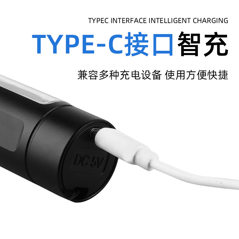 Linterna de Mano Transfronteriza, Nuevo Modelo, Luz Potente, Portátil, Mini, Multifuncional, de Aleación de Aluminio, con Zoom Telescópico, Recargable