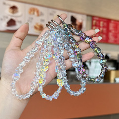 Douyin ライト高級 DIY 手作りビーズクリスタル携帯電話チェーンペンダントストラップ点滅カラフルなガールハートキーチェーン