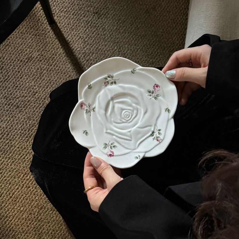 韩式ins花瓣玫瑰陶瓷高颜值咖啡杯碟下午茶家用精致拿铁杯批发|undefined