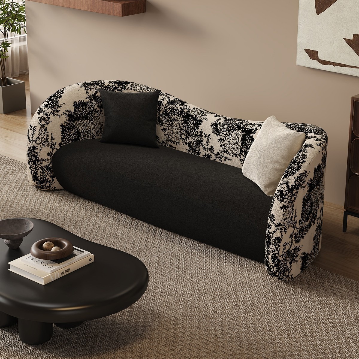 Retro negro lujoso sofá curvo sala de estar pequeña tienda de ropa simple salón de belleza sala de descanso negociación recepción
