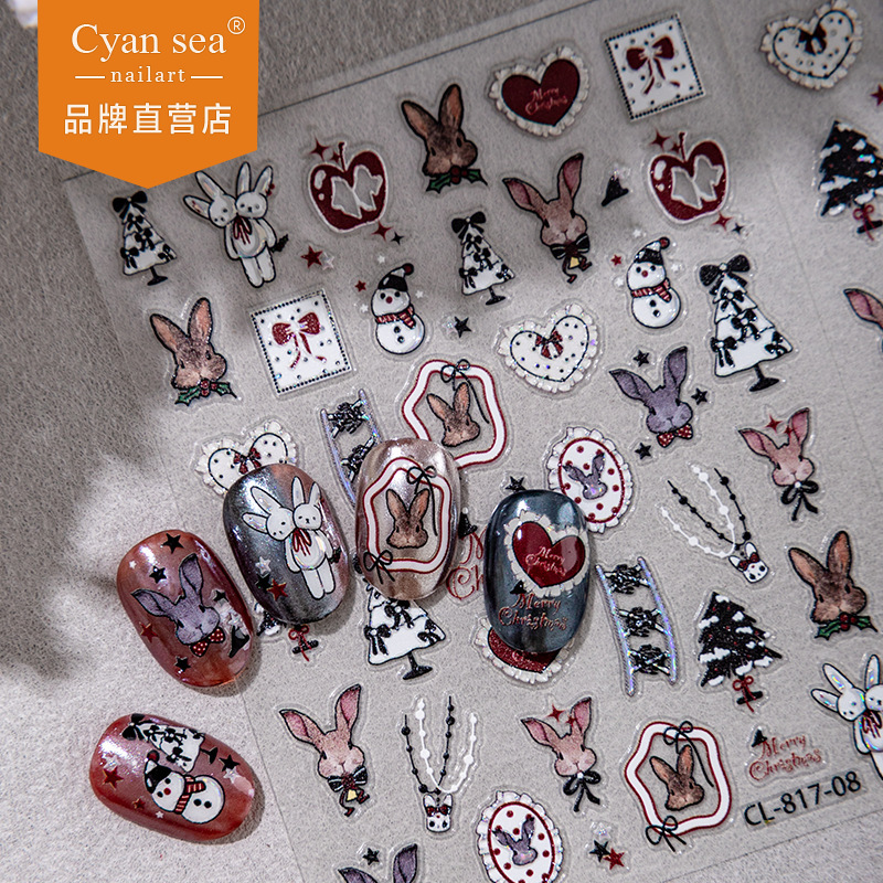 Cyansea Cross-Border Popular Autumn and Winter Rabbit Snowman Heart Christmas Tree Nail Decoration Stickers DIY Mobile Phone Case Tablet