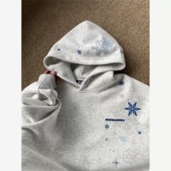 美式高街复古雪花刺绣星星连帽卫衣女春秋设计感宽松休闲情侣上衣