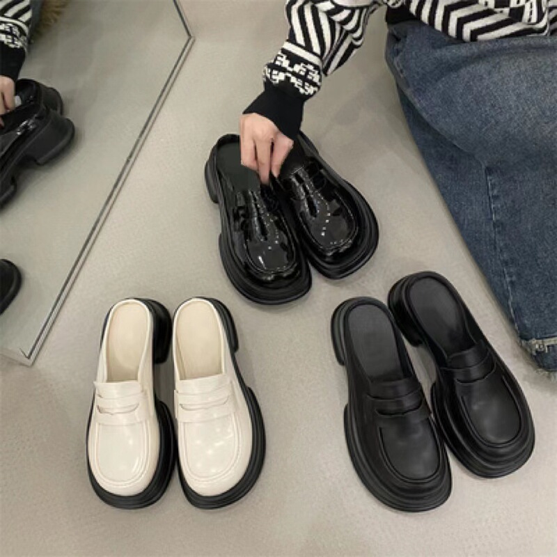 Large Size Thick-Soled Leather Shoes for Women, British Style 2026 Closed-Toe Slippers, Retro Mules, Slip-Resistant Large Size Thick-Soled Leather Shoes for Women, British Style 2026 Closed-Toe Slippers, Retro Mules, Slip-Resistant