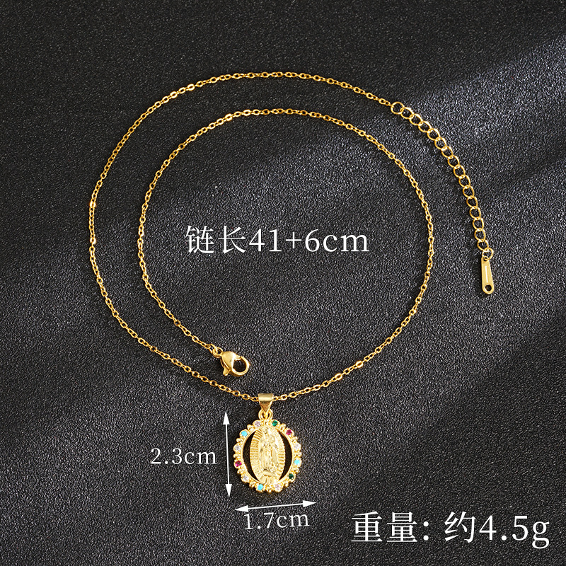 Vietnam Shajin Estilo europeo y americano Retro Dip Diamond Nuestra Señora Collar Mujeres Pendientes de circón con incrustaciones de lujo ligero Fuente de joyería de todo fósforo
