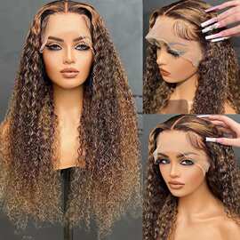 human hair wigs非洲假发前蕾丝发套钢琴色小卷发蕾丝假发头套