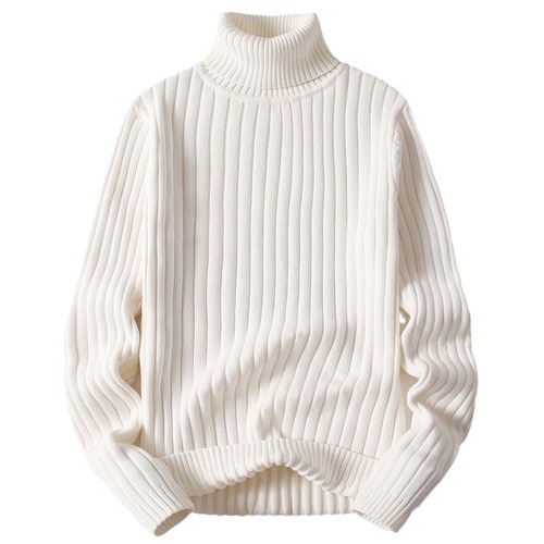 Winter Men's High Collar Sweater Trendy Slim Fit Thick Lined Long Collar Plain Color Cable Knit Shirt for Young Men