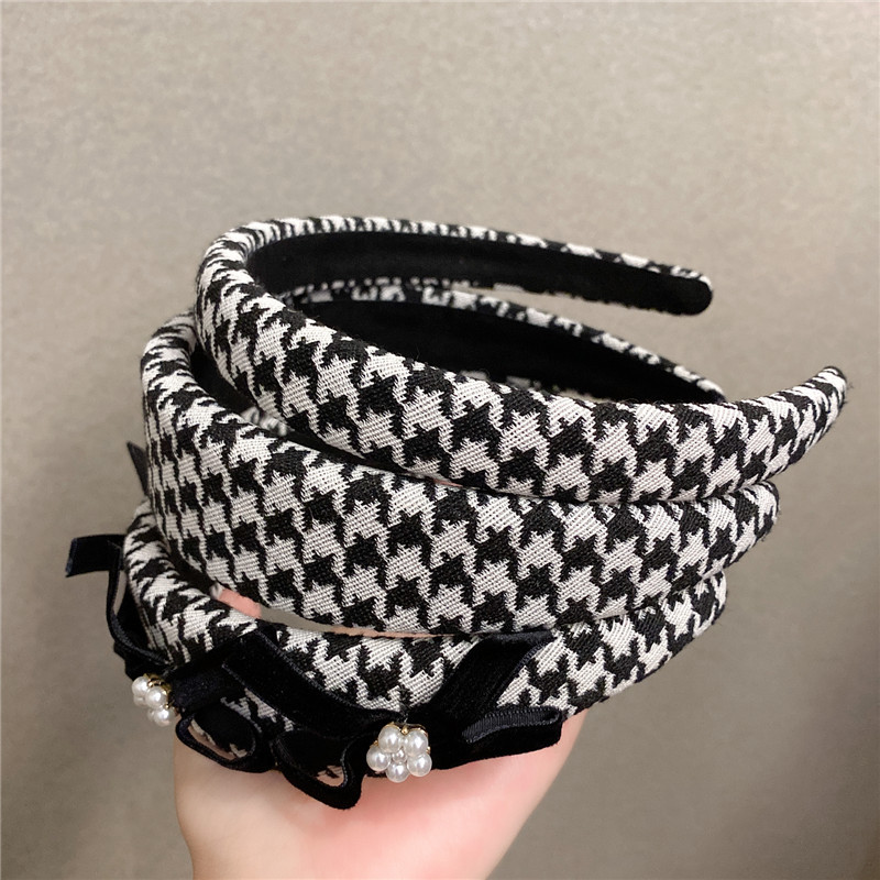 Korean Dongdaemun Same Product Houndstooth Simple Hairband Girly Temperamental Hairpin Ins Internet Celebrity Bow Headband display picture 10