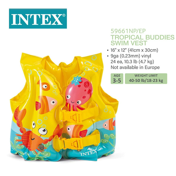 Intex, оригинальный детский жилет для плавания, надувной купальник, спасательный жилет, регулируемая воздушная подушка
