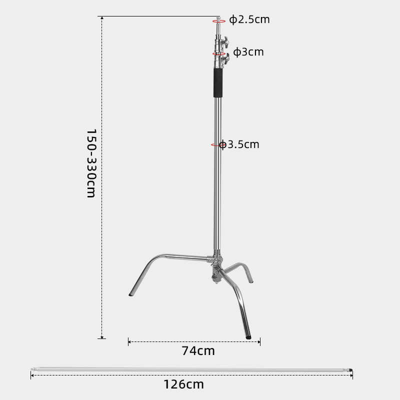 C型撮影マジック脚ランプスタンド3.3メートルステンレス製映画スタンドトップライト斜腕スタンド旗板スタンド着脱式撮影可能