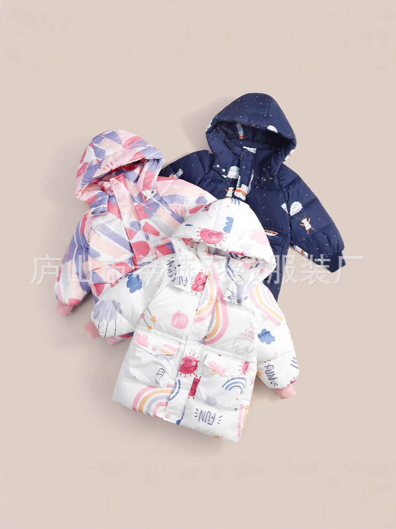 Ropa de invierno de longitud media estampada para niños, ropa de abrigo para niñas y niños
