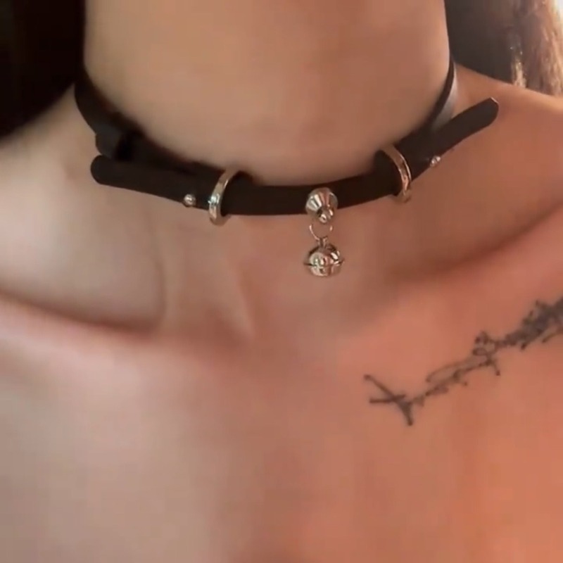 choker双耳小铃铛PU皮项圈时尚锁骨链制颈带圣诞节个性潮颈链|undefined