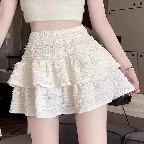 Elastic waist cake skirt, fluffy skirt, 2025 summer new dress, short skirt, girl skirt, ballet silk, anti-exposure