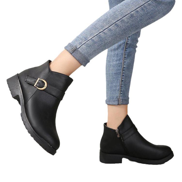 Nye korte støvler til kvinder i store størrelser med lave hæle og eksploderende snestøvler til kvinder, efterår og vinter_voghion.com