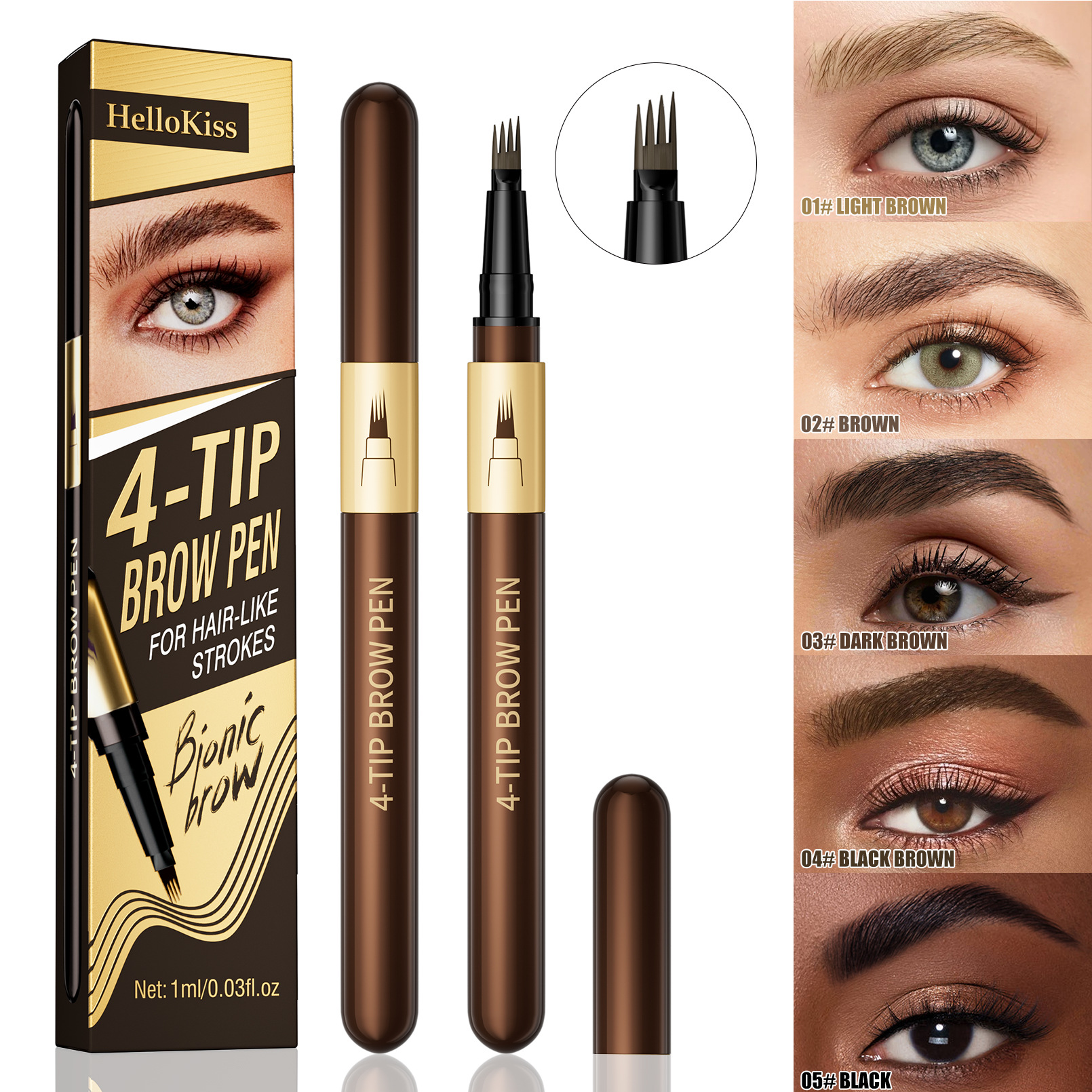 Hellokiss Amazon Four-Claw Simulated Wild Liquid Eyebrow Pencil Waterproof and Sweat-Proof Non-Smudge Split Eyebrow Pencil