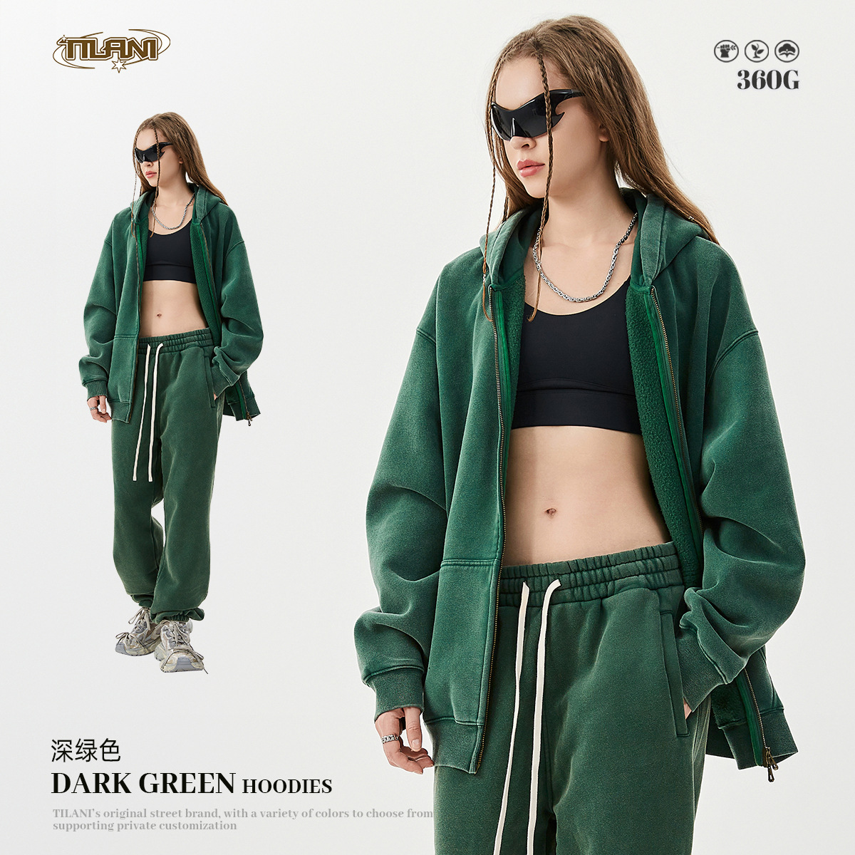 TILANI suéter de los hombres cardigan forrado de lana engrosada cremallera abrigo 360g lavado vintage encerado casual Sudadera con capucha