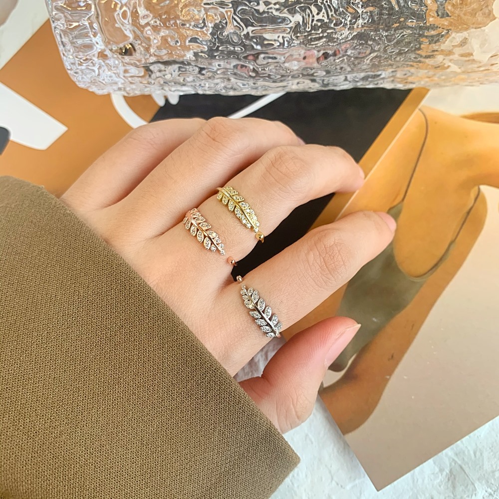 6g Weight Rhinestones Inlay Material Open Ring Classification 925 Sterling Silver Rhinestones Leaf Moon Butterfly Open Ring