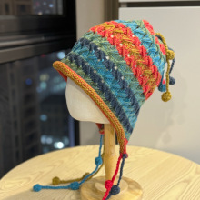 新款彩色毛线帽女韩版秋冬保暖护耳针织帽子民族风流苏球套头帽潮