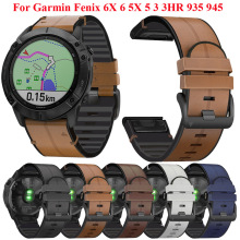 适用佳明Garmin Fenix 6 6X Pro 5X 5 Plus 945硅胶贴皮真皮表带