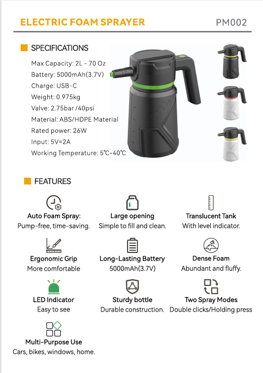 Factory Direct Supply, Cross-Border Exclusive Car Wash Spray Bottle, 2L Large Capacity High-Pressure Foam Bottle, Car Foam Spray Bottle