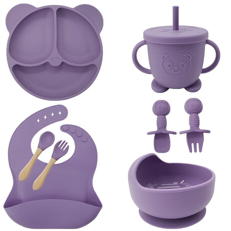 Bebé suministros de los niños vajilla traje combinación integrada bebé vajilla traje de alimentación complementaria de silicona vajilla