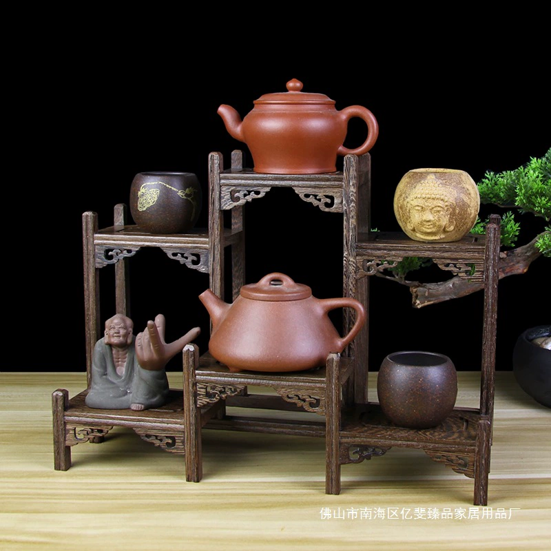 Подставка для чайника из цельного дерева из красного дерева, фиолетовая глина, подставка для чайного сервиза, подставка для чая, маленькая антикварная подставка, деревянная подставка для куриных крыльев, многосокровенный шкаф, витрина, базовая стойка