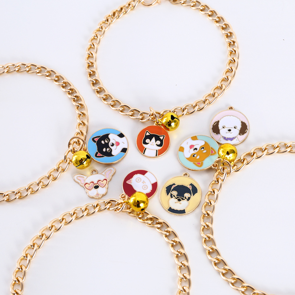 metal collar gold chain dog cartoon pendant collar adjustable pet accessoriespicture13
