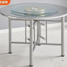 加厚不锈钢转盘圆桌折叠转盘桌子园桌烧烤8人10人小圆桌食堂餐桌
