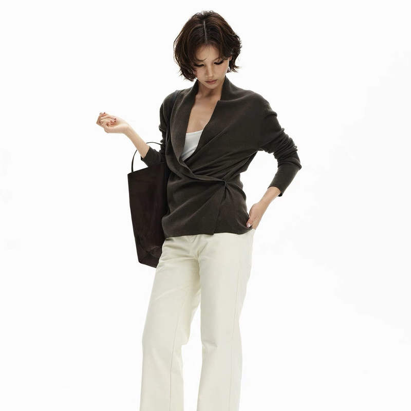 iteatoffice*High-quality top, dark gray, asymmetrical hem, two-way wear, knitted cardigan