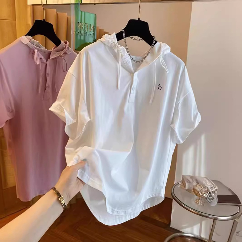 Pure cotton extra large size 300kg sports leisure wind embroidered letters hoodie short sleeve T-shirt loose flesh-covered jacket women