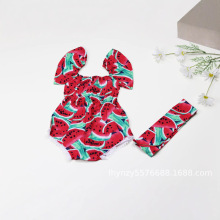 新款全棉西瓜印花连体哈衣 儿童童装新生儿装跨境工厂直销