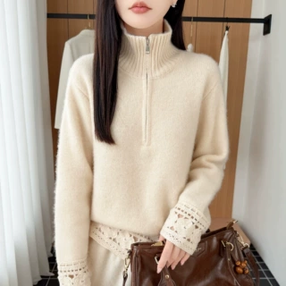 法式高级感100纯羊毛衫女重工钩花内搭打底毛衣秋冬新款女装上衣