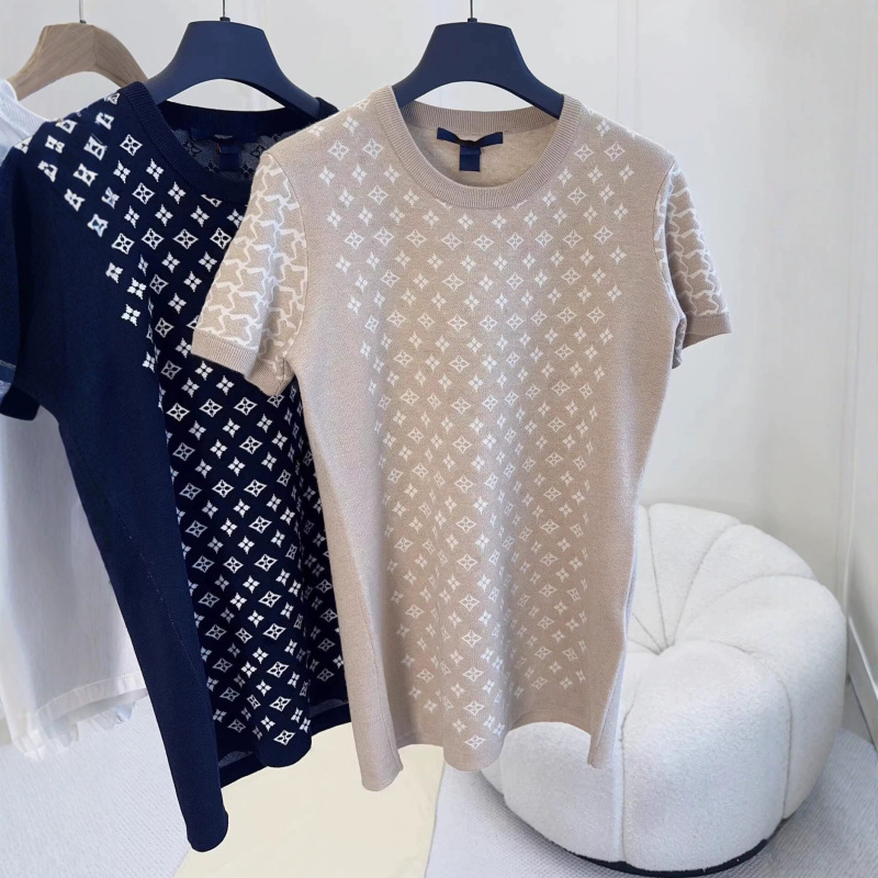 Nanyou Lujia 26 Spring/Summer New High-End European Style Women's Clothing with 3D Logo Jacquard Knitted Short-Sleeve Top for Spring