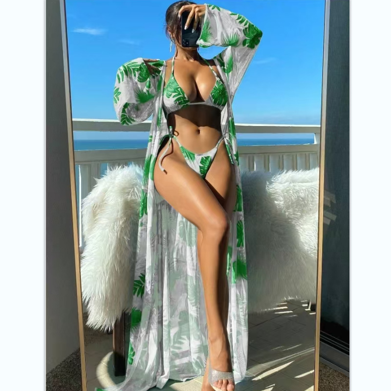 Bikiniset för dam 3 delar med långärmad cover up_voghion.com