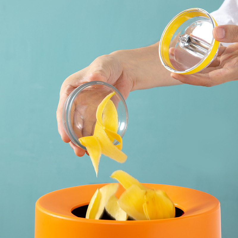 Almacenamiento pelador de acero inoxidable hogar multifunción almacenamiento pelador plástico transparente pelador
